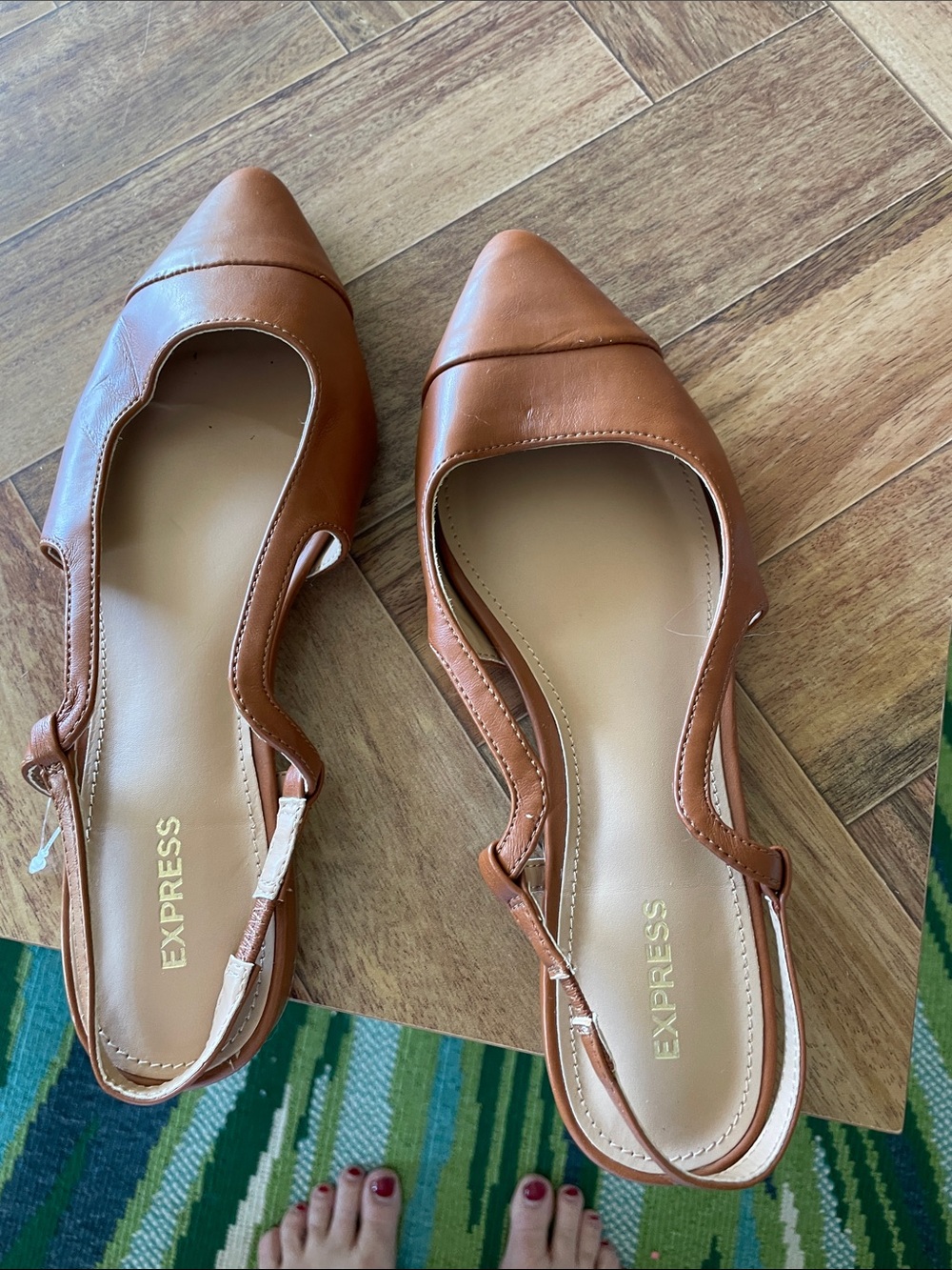 Express Cognac Pointed-Toe Slingback Flats